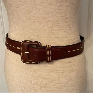 💎 GIVENCHY COUTURE BELT BROWN LEATHER CREAM STITCHING DESIGNER LUXURY SMALL Fit